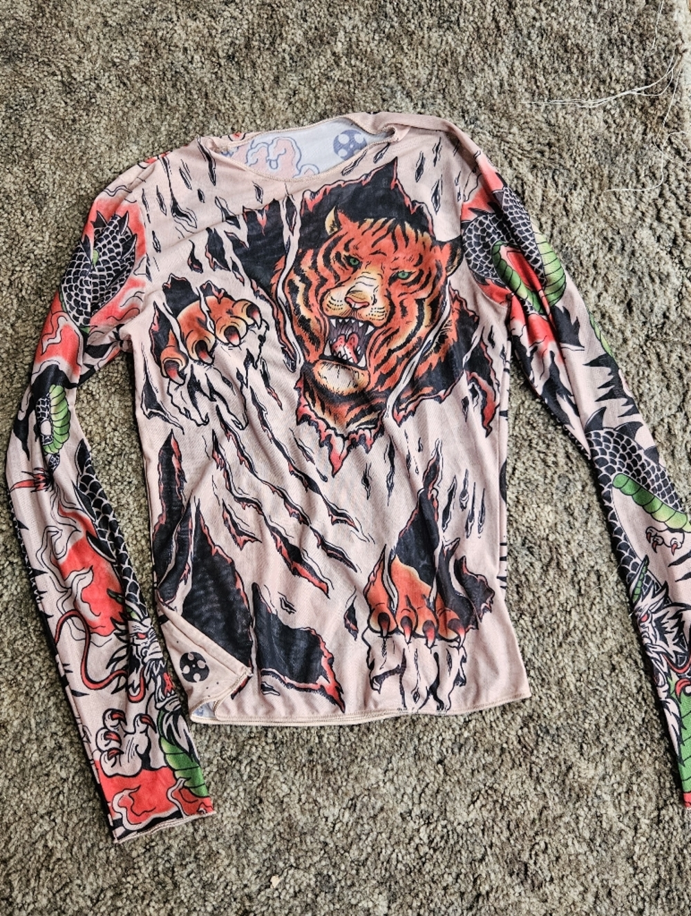 Graphic Tiger Print Long Sleeve Mesh Top
